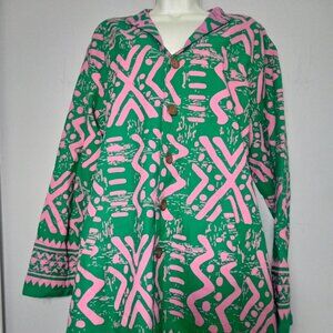 Pink/Green African Inspired Coat Knee Length One Size